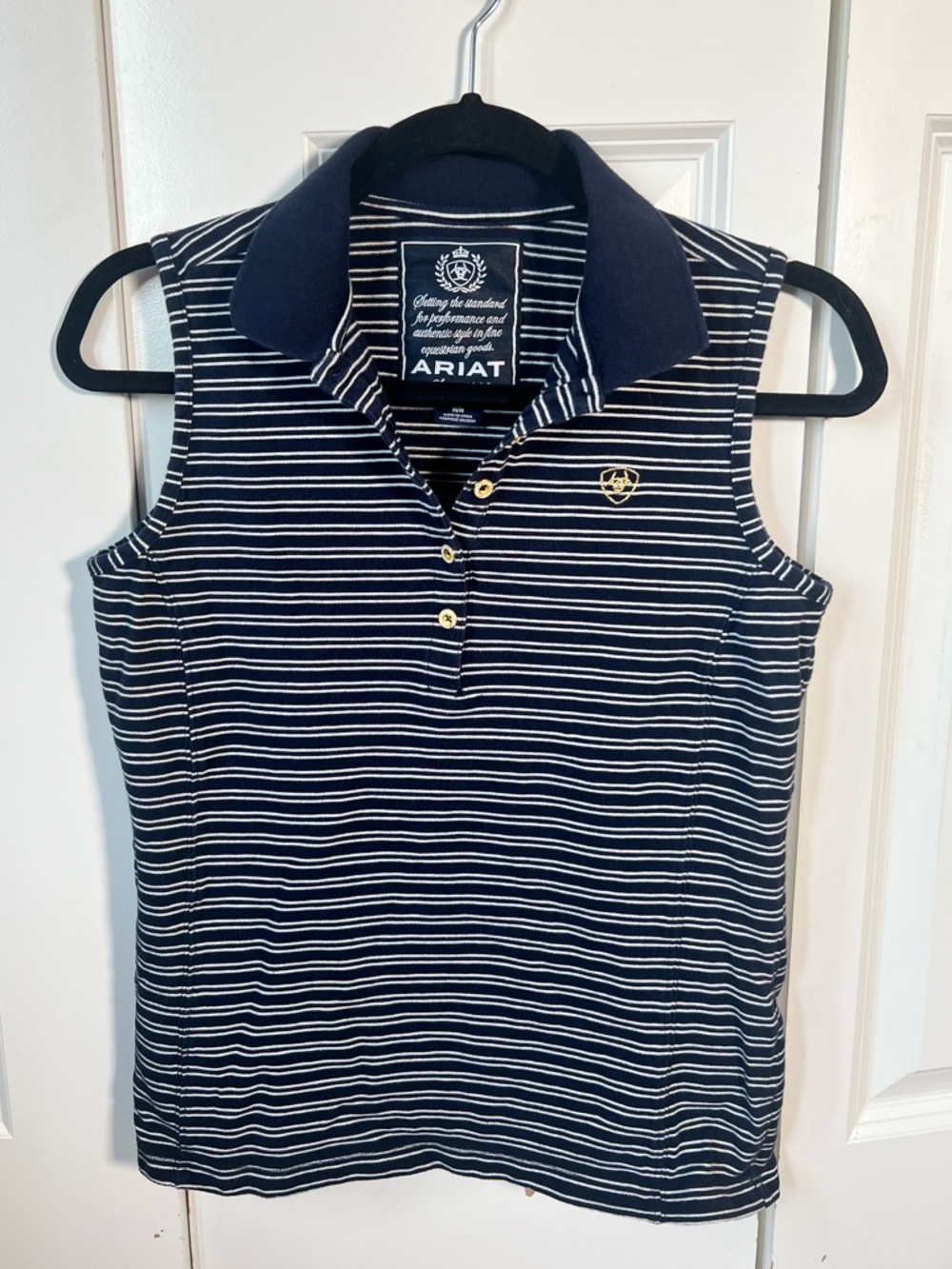 Ariat Navy & White Striped Sleeveless Polo Top